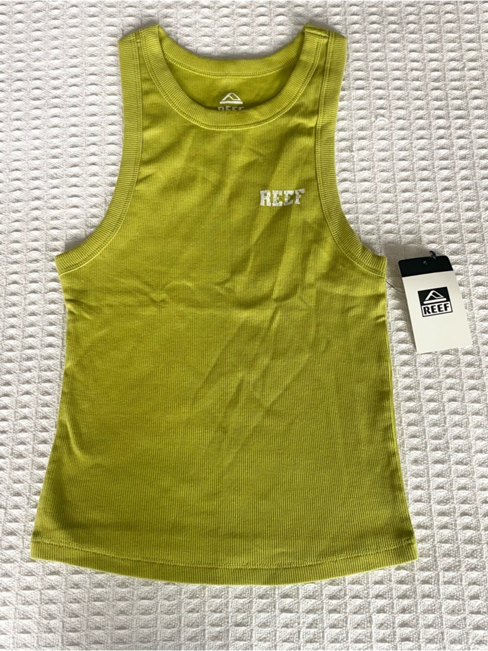 REEF Bright Lime Ribbed graphic Tank top size small NWT